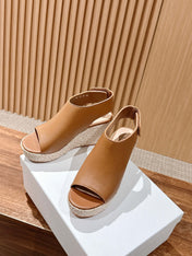 ATTITUDE WEDGE HIGH SLINGBACK 90MM IN BROWN CALFSKIN CANVAS SOLE