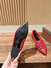 LP POINTED-TOE BALLET FLATS 25S IN RED LAMBSKIN