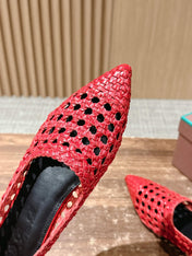 LP POINTED-TOE BALLET FLATS 25S IN RED LAMBSKIN