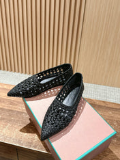 LP POINTED-TOE BALLET FLATS 25S IN BLACK LAMBSKIN