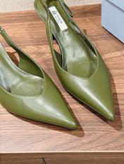 PRADA 26S SLINGBACK PUMPS IN OLIVE GREEN CALFSKIN