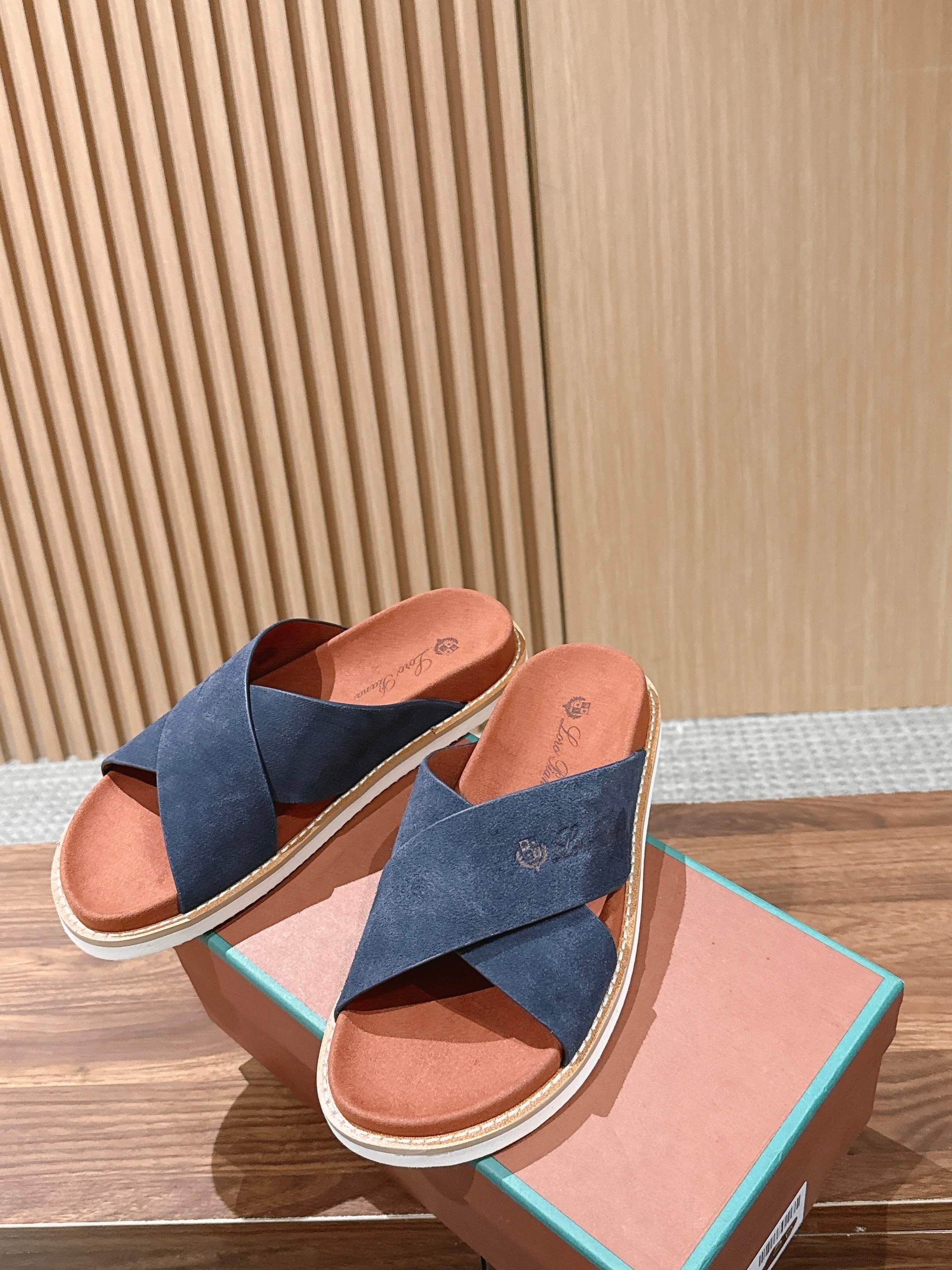 LP 26S CROSS STRAP SLIDES SANDAL IN NAVY BLUE SUEDE