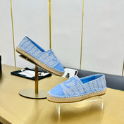CC ESPADRILLES PLATFORM 25S IN SKY BLUE TWEED MIX CALFSKIN