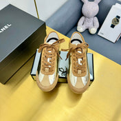 CC SNEAKER IN GOLD CALFSKIN AND SUEDE