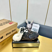 MIUxNB 530 SNEAKER MULES IN BLACK CALFSKIN SHEARLING