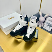 CHLOE 26S HIGH-TOP SKATE SNEAKERS IN WHITE CALFSKIN AND BLACK MESH