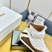 CHLOE 26S HIGH-TOP SKATE SNEAKERS IN CREAM WHITE CALFSKIN AND BROWN SUEDE