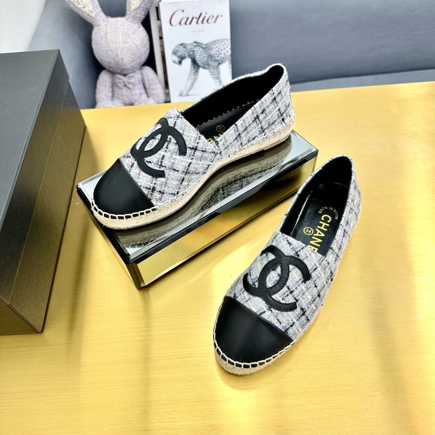 CC ESPADRILLES PLATFORM 25S MIX COLOR TWEED AND BLACK CALFSKIN