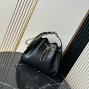 CHANEL 26S HOBO BAG MEDIUM 30 IN BLACK PERFORATED CALFSKIN GOLD HARDWARE