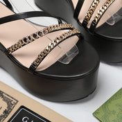 WEDGE PLATFORM IN BLACK SHEEPSKIN