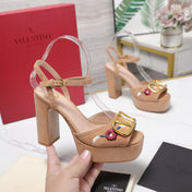 VALENTINO 25S GARAVANI VLOGO SIGNATURE HIGH-HEEL SANDALS 110 MM IN WARM BEIGE SUEDE