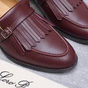 LP 26S SERGIO TASSEL LOAFERS IN BURGUNDY RED CALFSKIN GOLD HARDWARE