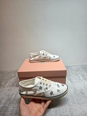 MIUMIU 26S LOW TOP SNEAKERS IN WHITE CANVAS CRYSTAL-EMBELLISHED