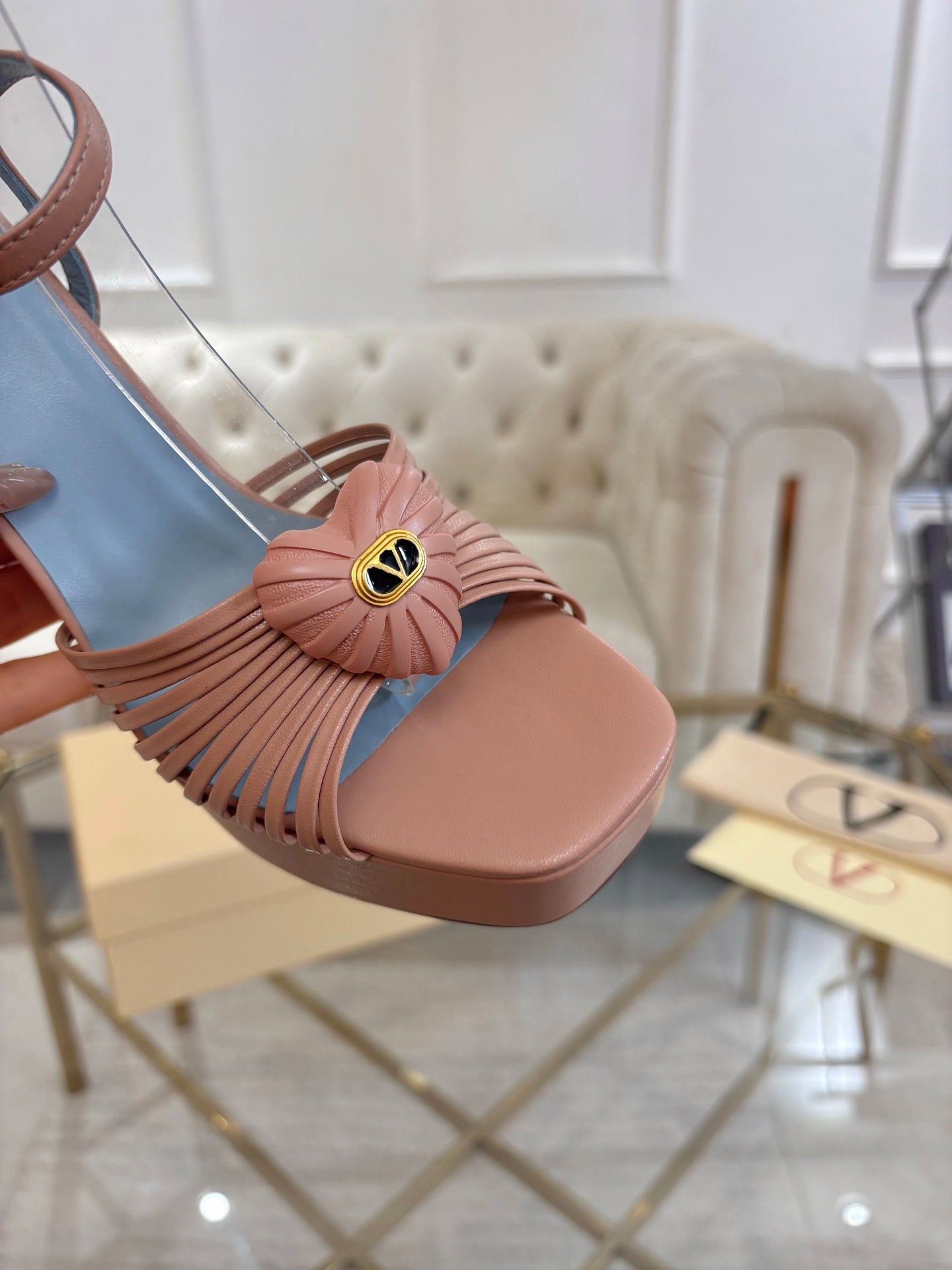 VALENTINO 26S PLATFORM SANDALS 110 MM IN NUDE PINK CALFSKIN