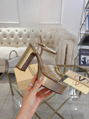 VALENTINO 26S PLATFORM SANDALS 110 MM IN METALLIC GOLD CALFSKIN WITH GOLD HARDWARE