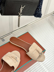 FLAT SANDALS IN BEIGE SUEDE AND LAMBSKIN