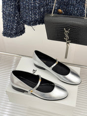 CELINE 26S MARY JANE SHOES IN SILVER LAMBSKIN