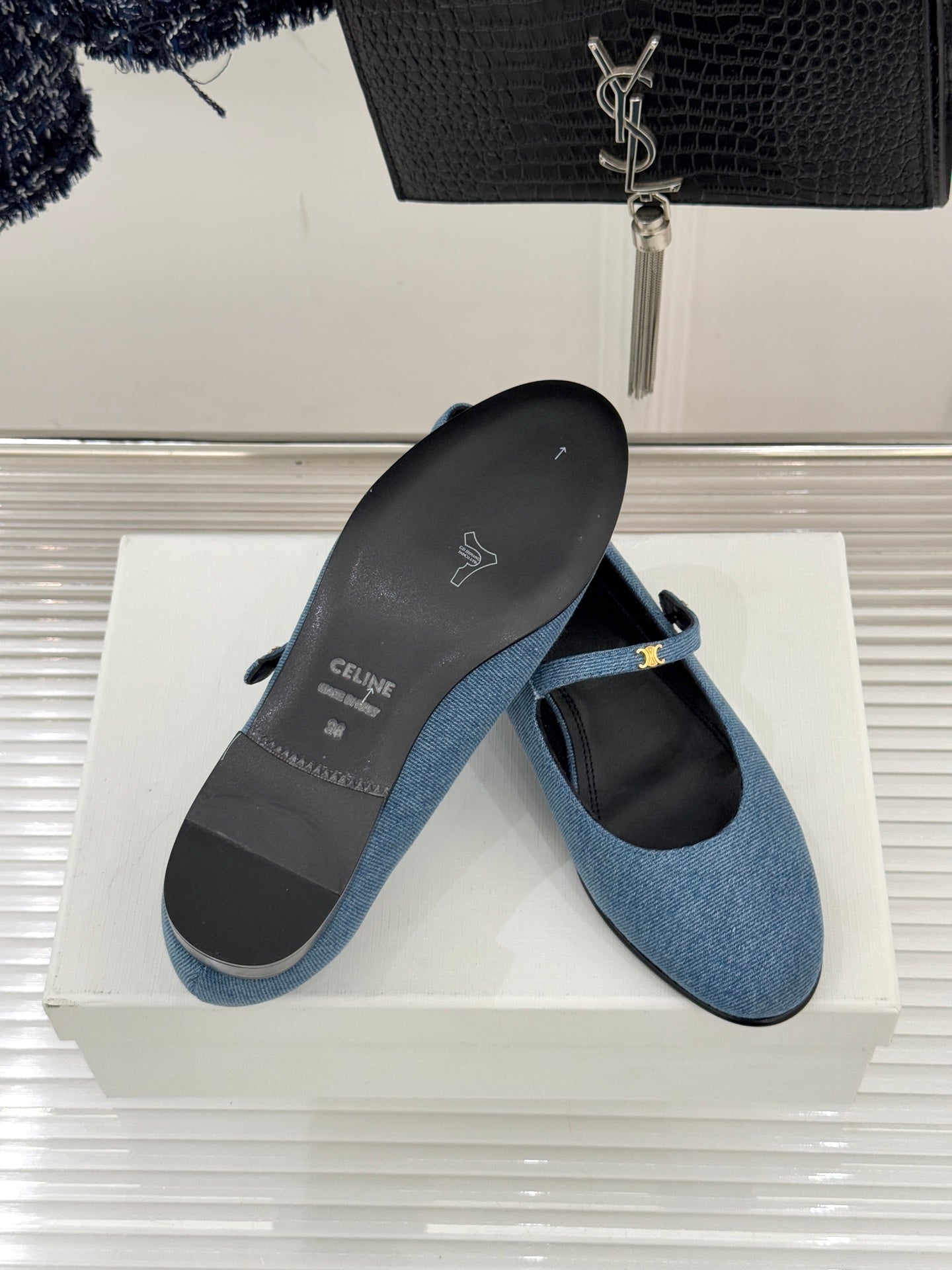 CELINE 26S MARY JANE SHOES IN BLUE DENIM
