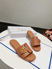 MARCIE SLIDE IN BRONZE BROWN CALFSKIN WITH GOLD HARDWARE
