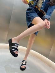 PLATFORM SANDALS IN BLACK MIX WHITE DENSITY KNIT
