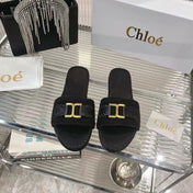 WOVEN SLIPPER IN BLACK WOOL AND LAMBSKIN GOLD HARDWARE