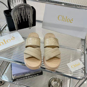 CHLOÉ MILA FLAT SLIDES 5 CM IN BEIGE EICRU CALFSKIN AND RE-NYLON