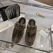 CHLOÉ 26S HIGH-HEELED MULES IN SMOKY BROWN WOOL