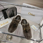 CHLOÉ 26S HIGH-HEELED MULES IN SMOKY BROWN WOOL