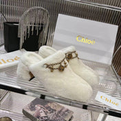 CHLOÉ 26S HIGH-HEELED MULES IN CREAM WHITE WOOL