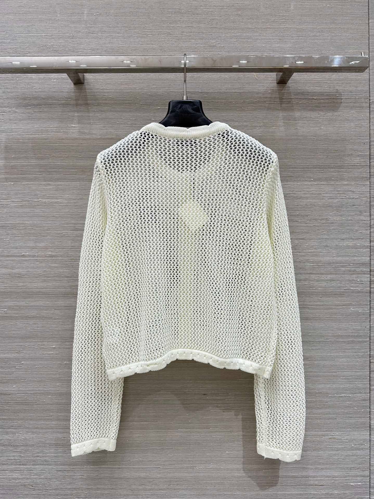 Loewe 25 Mesh Hollow Knitted Cardigan Ivory Wool