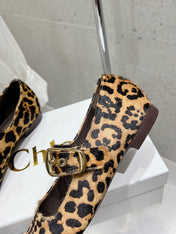 CHLOÉ 26S MARY JANE FLATS IN LEOPARD PRINT PONY HAIR