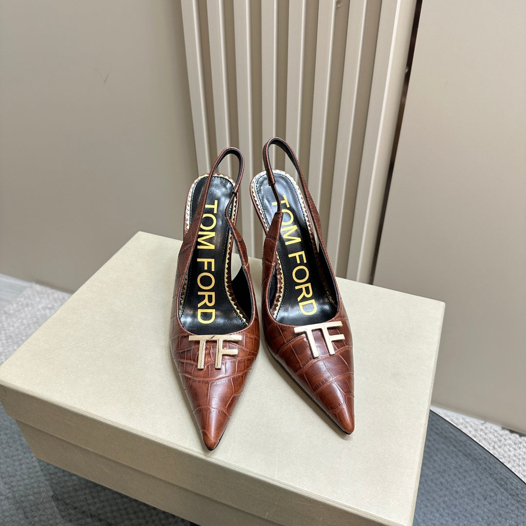 ANGELINA 10 CM SLINGBACK IN PENNY BROWN CROCODILE PATTERN CALFSKIN
