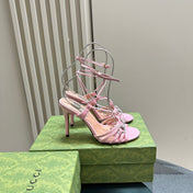 CRYSTAL HORSEBIT STRAPPY SANDAL 10.5CM IN LIGHT PINK PATENT LEATHER