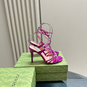 CRYSTAL HORSEBIT STRAPPY SANDAL 10.5CM IN HOT PINK PATENT LEATHER