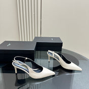 SL TRAPEZE HEEL SLINGBACK PUMP WHITE CALFSKIN