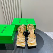 STRETCH HIGH HEELS 9 CM IN GOLD METALLIZE MESH AND LEATHER