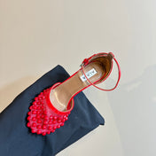 ALAIA HIGH FISHNET PUMPS WITH STUDS IN CHERRY RED LYCRA MESH AND LAMBSKIN