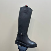 SLIM HORSEBIT KNEE BOOTS WITH WEB IN BLACK CALFSKIN