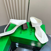 MARELLA THONG IN WHITE CREAM LEATHER WITH SIGNATURE INTRECCIATO INSOLE 55 MM