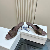 BURBERRY 26S HIGH-HEELED SANDALS 70 MM IN DARK BROWN CALFSKIN AND SUEDE