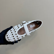 STRASS BALLET FLATS IN WHITE CALFSKIN