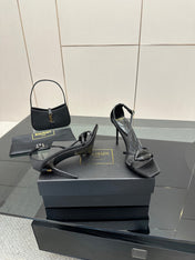 BALMAIN 25S LIPS SANDALS 10 IN BLACK SATIN