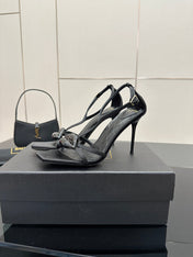 BALMAIN 25S LIPS SANDALS 10 IN BLACK SATIN