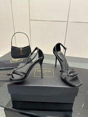 BALMAIN 25S LIPS SANDALS 10 IN BLACK SATIN