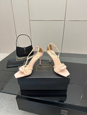 BALMAIN 25S LIPS SANDALS 10 IN BLUSH BEIGE CALFSKIN