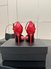 BALMAIN 25S LIPS SANDALS 10 IN CRIMSON RED CALFSKIN