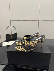 ALAIA HEELED THONG 25S IN LEOPARD PONY HAIR LEATHER