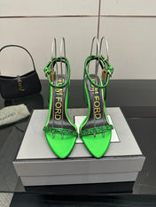TOM FORD 26S HEELED SANDALS 100 MM IN GREEN CALFSKIN