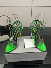 TOM FORD 26S HEELED SANDALS 100 MM IN GREEN CALFSKIN