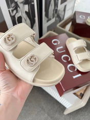 DOUBLE G CRYSTAL FLAT SANDALS IN IVORY SOFT LAMBSKIN